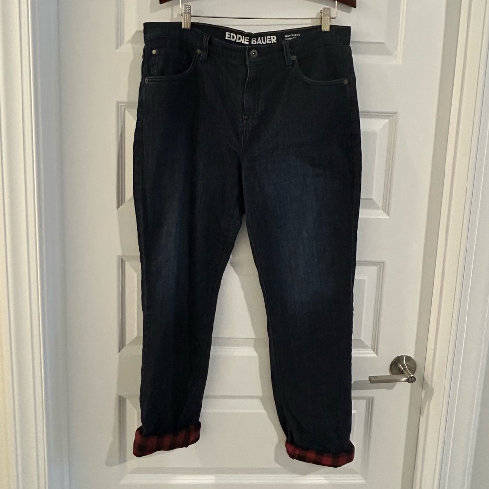 Eddie Bauer Flannel Lined Boyfriend Jeans Blue Size 12